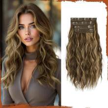 Synthetische Haarverlängerungen Realistisch Lang Braun 36 cm 4 Stück — clip in locken, haarverdichtung set