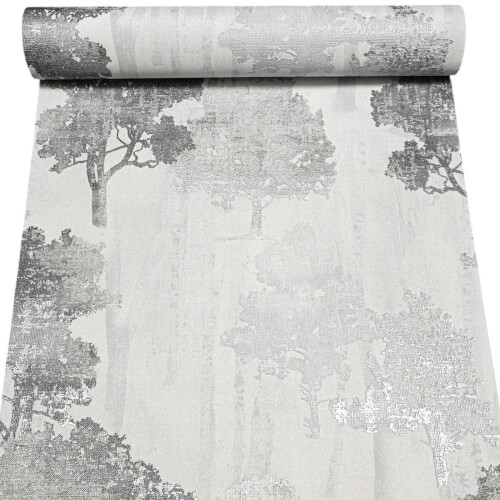 Silver Forest Tree Wallpaper Shimmer Heavyweight Embossed Thick Vinyl Paste Wall