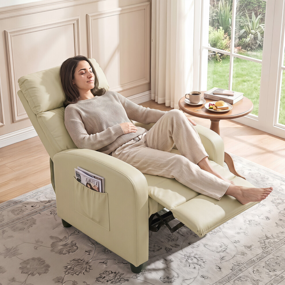 Homcom Recliner Sofa Chair Pu Leather Massage Armcair W/ Remote, Cream White