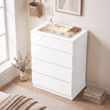 HOMCOM High Gloss 4 Drawer Chest of Drawers with Glass Top RGB LED Lights