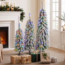 HOMCOM Artificial Christmas Tree Set of 3, PVC Branch Tips, Green White