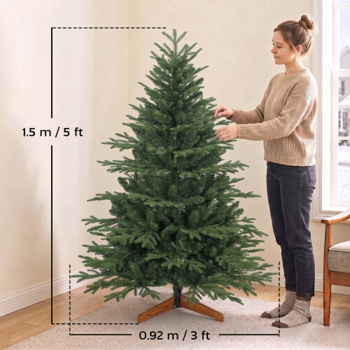 Homcom HOMCOM 150 cm Artificial Christmas Tree Solid Pine Wood Stand, Green 2