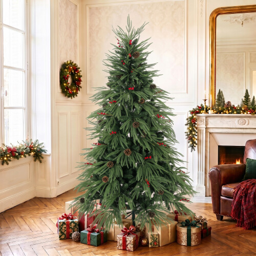 Homcom HOMCOM 6ft Predecorated Artificial Christmas Tree, Hinged Xmas Tree, Green