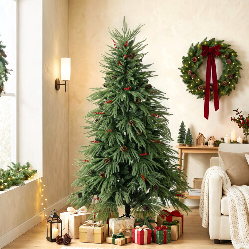 Homcom HOMCOM 6ft Predecorated Artificial Christmas Tree, Hinged Xmas Tree, Green 1