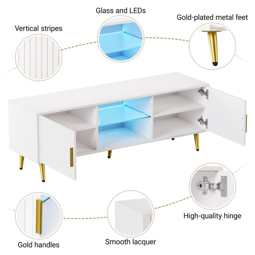 Modern TV Cabinet Unit Bench Cupboard with LED Light - 140cm 2