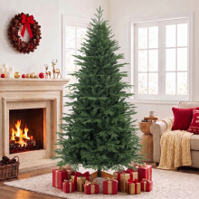 HOMCOM 7ft Artificial Christmas Tree Solid Pine Wood Stand, Green