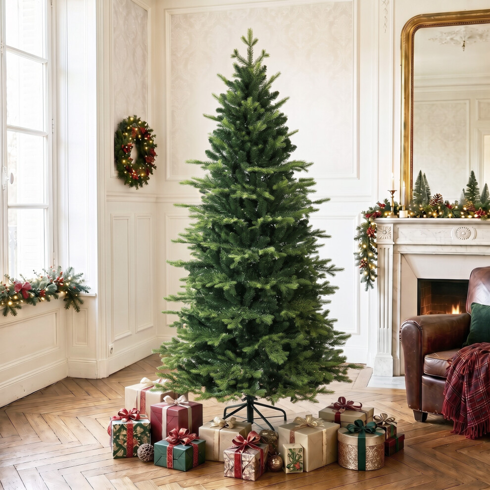 Homcom Geneva Fir Hinged Xmas Tree With 1610 Branch Tips, Green, Green - Image 6