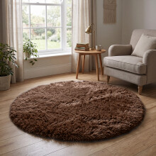 (120cm x 120cm OR 4ft x 4ft- Round Rug, Brown- Shaggy Rugs) Modern Living Room Rugs Shaggy Fluffy Bedroom Soft Carpets Runner Indoor Outdoor Rug Floor Mats