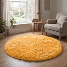 (120cm x 120cm OR 4ft x 4ft- Round Rug, Yellow/ Ochre- Shaggy Rugs) Modern Living Room Rugs Shaggy Fluffy Bedroom Soft Carpets Runner Indoor Outdoor Rug Floor Mats