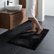 (50cm x 80 cm OR 1 ft 6 in x 2 ft 6 in Bath Mat/ Door Mat, Black- Shaggy Rugs) Modern Living Room Rugs Shaggy Fluffy Bedroom Soft Carpets Runner Indoor Outdoor Rug Floor Mats