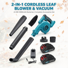 Handheld Cordless Air Blower Vacuum 18V 3000mAh, 2 Batteries, Multi Pipes Kit, 2 in 1 Blow & Suction for Garden & Car