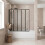 5 Panel 1200 x 1400mm Black Over Bath Glass Shower Screen Folding 2