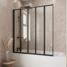 5 Panel 1200 x 1400mm Black Over Bath Glass Shower Screen Folding