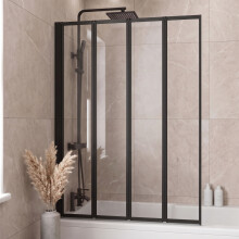 4 Panel 1000 x 1400mm Black Over Bath Glass Shower Screen Folding