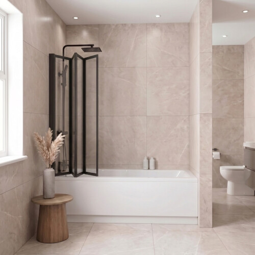 4 Panel 1000 x 1400mm Black Over Bath Glass Shower Screen Folding 2