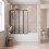 4 Panel 1000 x 1400mm Black Over Bath Glass Shower Screen Folding 2