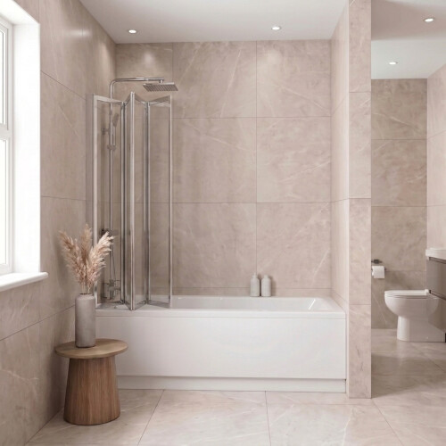Bathroom 4 Panel Folding Bath Shower Screen Chrome 1000mm Reversible 4mm Glass 2