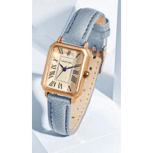 Ladies / Girls Retro Rectangular Quartz Watch/Rose Gold-Toned Case / Blue Strap