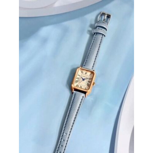 Ladies / Girls Retro Rectangular Quartz Watch/Rose Gold-Toned Case / Blue Strap 2