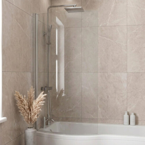 Modern Bathroom Curved Hinged Bath Shower Screen 6mm Toughened Safety Glass