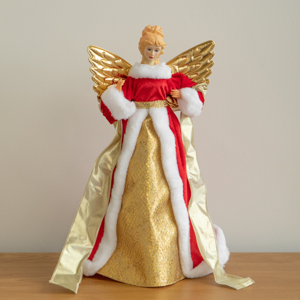 Samuel Alexander 45Cm Traditional Red Christmas Angel Tree Topper - Red / Gold - Image 4