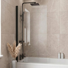800 x 1400mm Black Folding Hinged Over Bath Shower Screen, Frameless 6mm Toughened Safety Glass, 180° Pivot