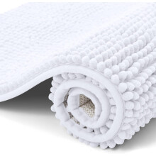 (60x90cm (2.0x3.0ft), White) Chenille Bath Mat Soft Absorbent Non Slip Bathroom Rug | Thick Plush 100% Chenille