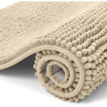 (40x60cm (1.3x2.0ft), Cream) Chenille Bath Mat Soft Absorbent Non Slip Bathroom Rug | Thick Plush 100% Chenille