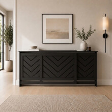 HEATSYNC® Radiator Cover Black Chevron MDF Cabinet Adjustable (W: 140-230cm / H: 94cm / D: 21cm)
