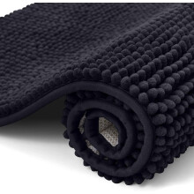 (50x80cm (1.6x2.6ft), Black) Chenille Bath Mat Soft Absorbent Non Slip Bathroom Rug | Thick Plush 100% Chenille