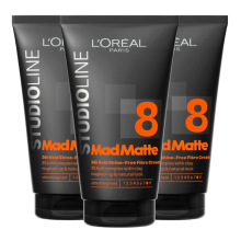 L'Or?al Paris Studio Line Matt&Messy Fibrous Paste Matt Effect Wild Look 8 Ultra Strong Hold - 3x 150ml Bottles