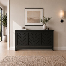 HEATSYNC® Radiator Cover Black Chevron MDF Cabinet Large (W: 158cm / H: 81.5cm / D: 21cm)