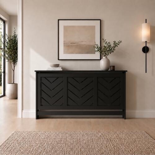 HEATSYNC® Radiator Cover Black Chevron MDF Cabinet Large (W: 158cm / H: 81.5cm / D: 21cm)