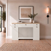 HEATSYNC® Radiator Cover Cream Vertical MDF Storage Cabinet (W: 128cm / H: 96cm / D: 19cm)