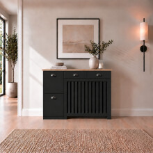 HEATSYNC® Radiator Cover Black Vertical MDF Storage Cabinet (W: 128cm / H: 96cm / D: 19cm)
