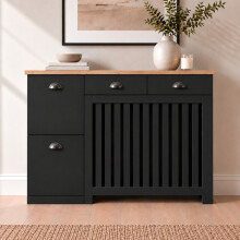 Heatsync® Radiator Cover Black Vertical MDF Storage Cabinet (W: 116.5cm / H: 96cm / D: 19cm)