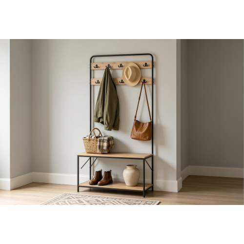 Hallway Shoe Bench Storage Coat Rack 9 Hooks 1