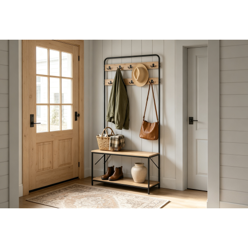 Hallway Shoe Bench Storage Coat Rack 9 Hooks 2