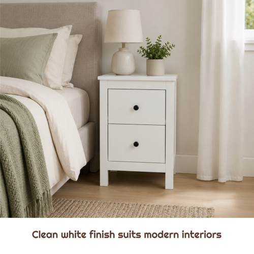 Modern White 2-Drawer Bedside Table Black Cabinet 2