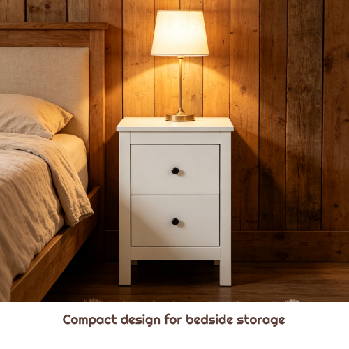 Modern White 2-Drawer Bedside Table Black Cabinet 1