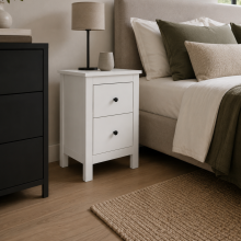 Modern White 2-Drawer Bedside Table Black Cabinet