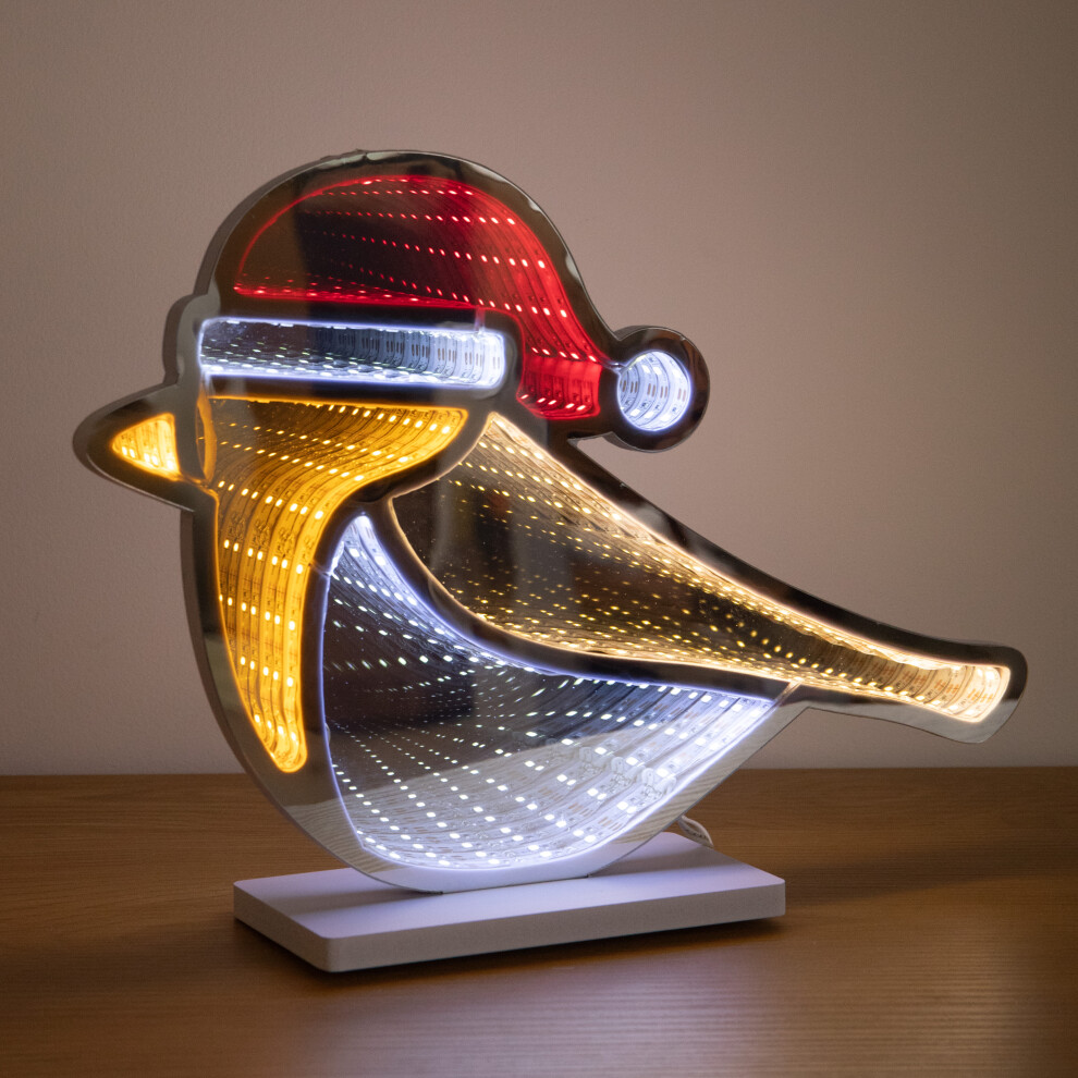 Samuel Alexander Unisex Multicolor 32Cm Light Up Robin Christmas Infinity Mirror Decoration With Leds - Image 5
