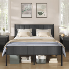 VASAGLE King Bed Frame, with Upholstered Headboard, 150 x 200 cm