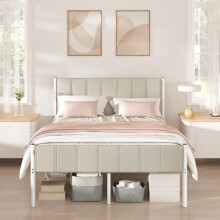 VASAGLE Double Bed Frame, with Upholstered Headboard, 135 x 190 cm