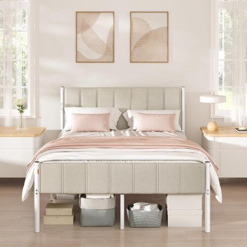 VASAGLE VASAGLE Double Bed Frame, with Upholstered Headboard, 135 x 190 cm