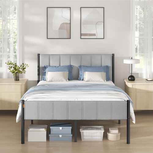 VASAGLE VASAGLE Double Bed Frame, with Upholstered Headboard, 135 x 190 cm