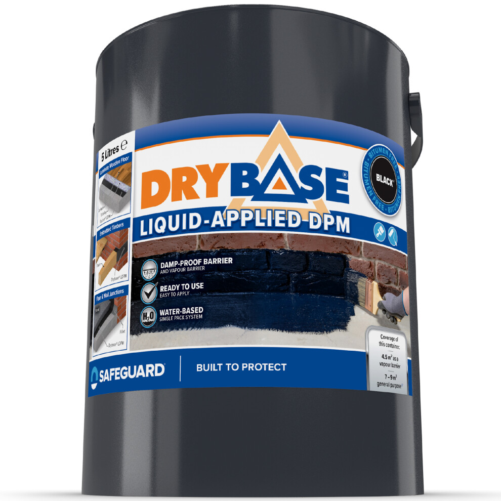 (5L, Black) Drybase Liquid Damp Proof Membrane (Dpm) - Damp Proof Paint For Interior Walls And Floors. Waterproof Paint. 5060132760642 - Image 3