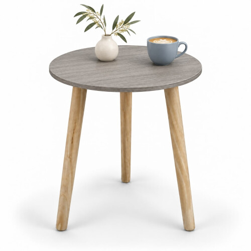 (Grey) 40cm Round Side Table 50cm Tall 3 Wooden Legs