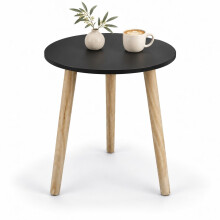 (Black) 40cm Round Side Table 50cm Tall 3 Wooden Legs
