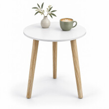 (White) 40cm Round Side Table 50cm Tall 3 Wooden Legs